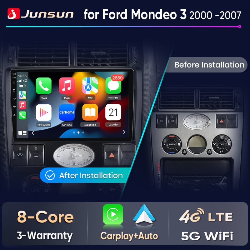 Junsun Wireless CarPlay Car Radio For Ford Mondeo 3 2000 2001 2002 2003-2007 Android Multimedia