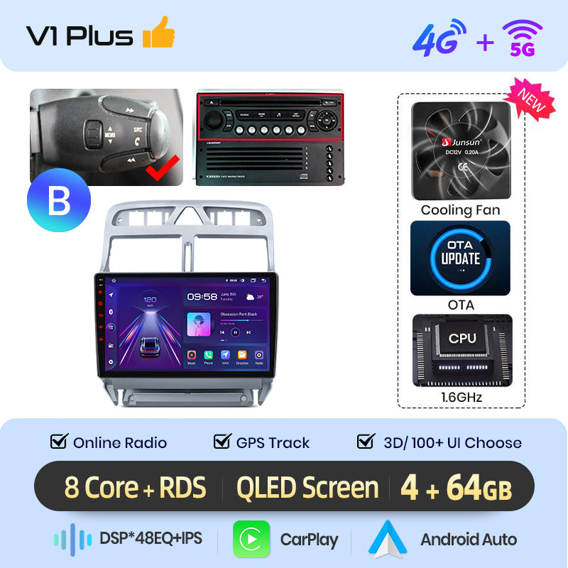 Junsun AI voice 4G LTE wireless CarPlay Android Auto Radio For Peugeot 307 307CC 307SW 2002 - 2013 Car Intelligent Systems Multimedia player Stereo RDS BT 2 din autoradio GPS Navi screen