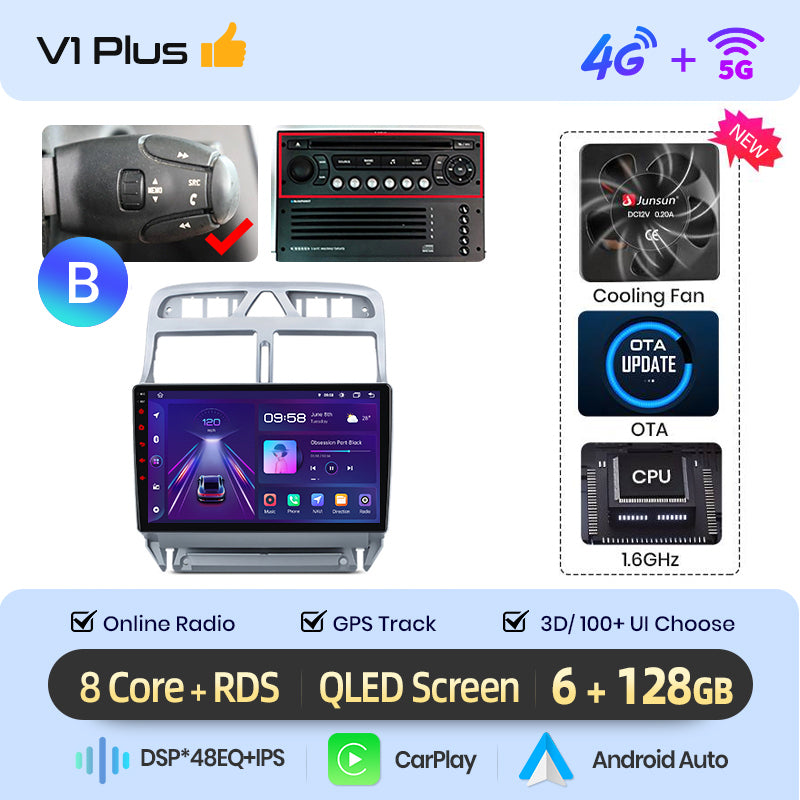 Junsun AI voice 4G LTE wireless CarPlay Android Auto Radio For Peugeot 307 307CC 307SW 2002 - 2013 Car Intelligent Systems Multimedia player Stereo RDS BT 2 din autoradio GPS Navi screen