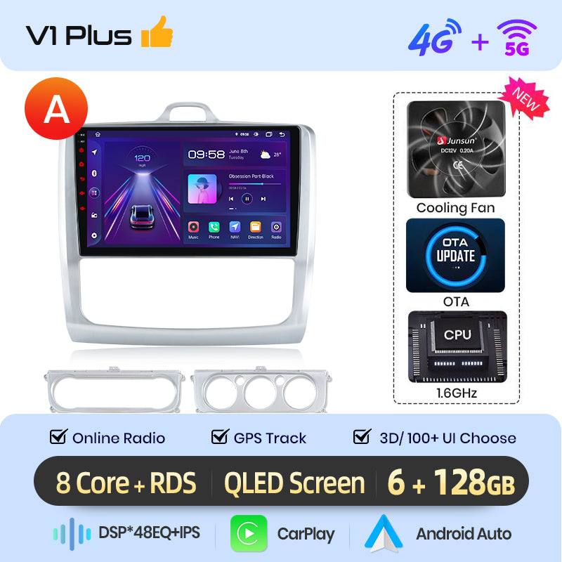 Junsun AI voice 4G LTE wireless CarPlay Android Auto Radio For Ford Focus 2 Mk2 2004 2005 2006-2011 Car Intelligent Systems Multimedia player Stereo RDS BT 2 din autoradio GPS Navi screen
